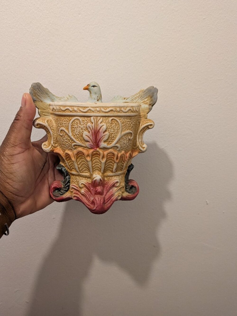 Vintage Majolica Ceramic Dove Planter